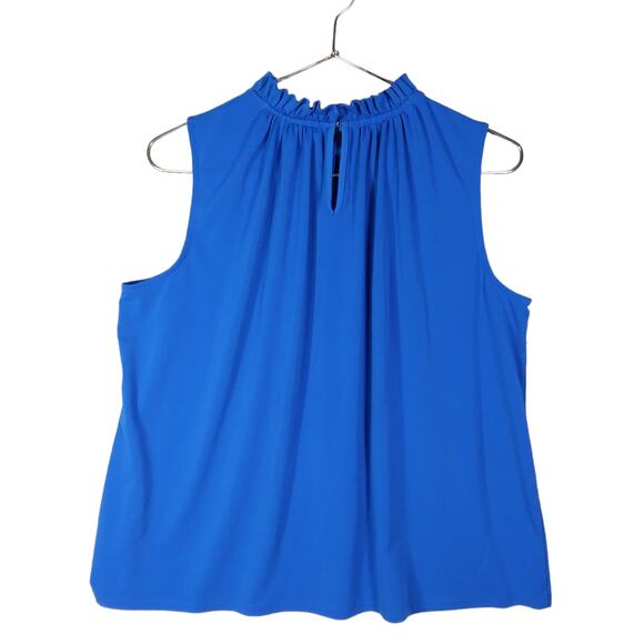 Worthington Blouse Size Petite Large Blue Sleeveless Ruffled Neckline - Picture 2 of 5